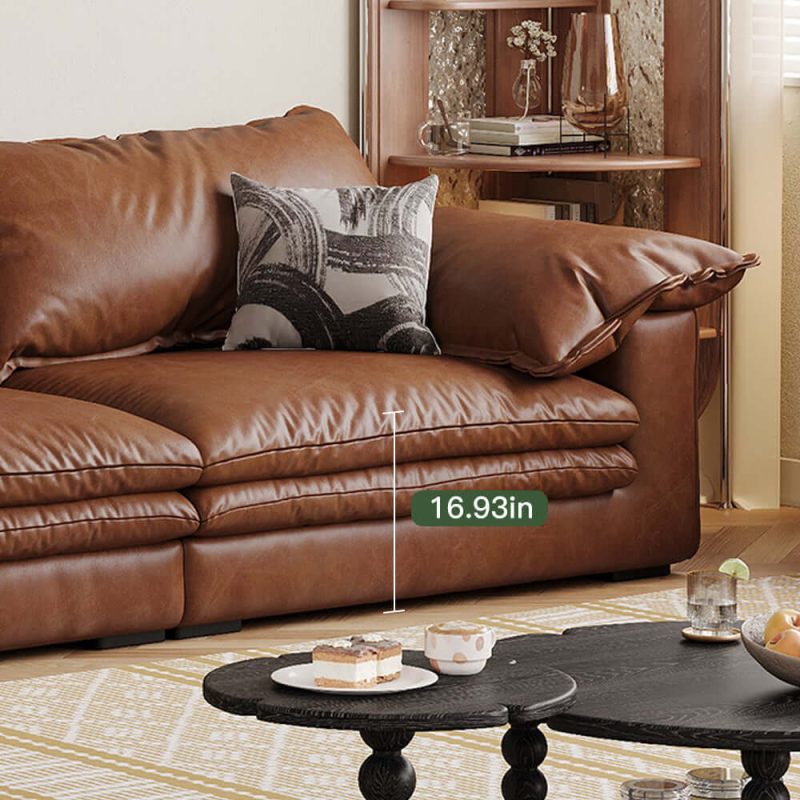 Hausfurn Faux Leather Sofa Brown Vintage Living Room Sofa
