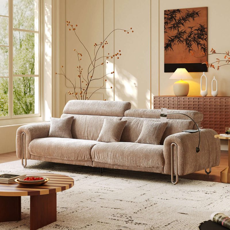 Hausfurn Contemporary Chenille Lounge Sofa with Removable Couch Cover