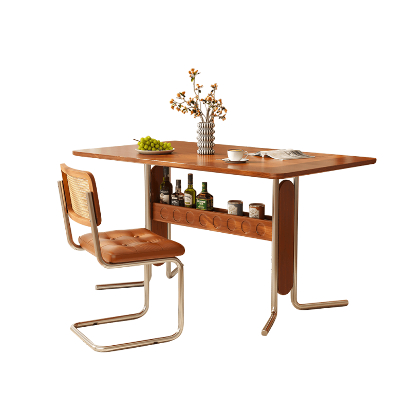 Hausfurn Vintage Dining-Desk Combo Square Slate Top Table with Storage and Stainless Steel Legs