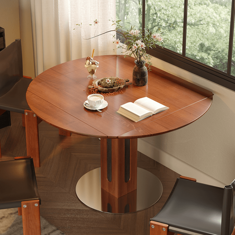 Hausfurn Solid Wood Square to Round Convertible Foldable Dining Table