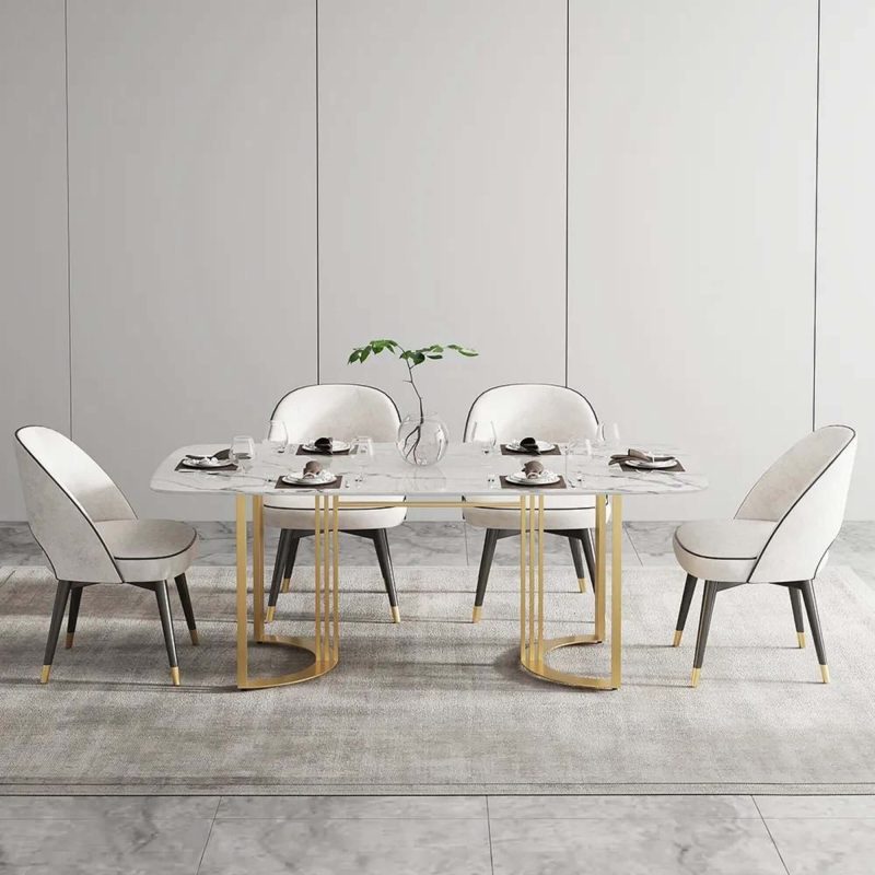Hausfurn Modern 70.9" Marble Dining Table Rectangular Top Stainless Steel Base