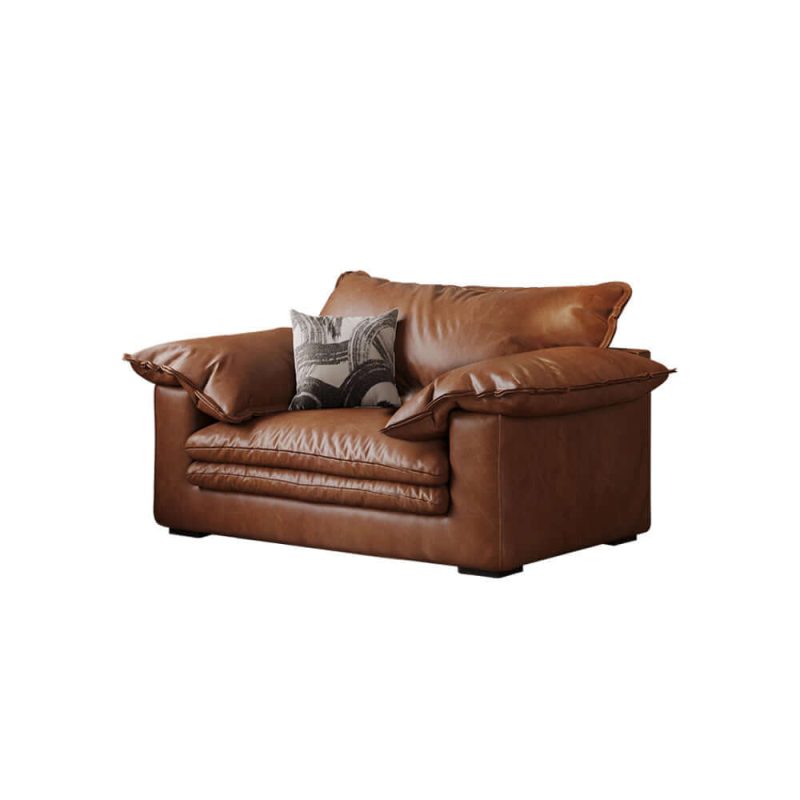 Hausfurn Faux Leather Sofa Brown Vintage Living Room Sofa