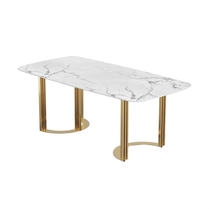 Hausfurn Modern 70.9" Marble Dining Table Rectangular Top Stainless Steel Base