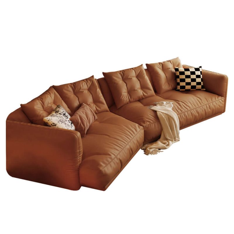 jasiway Leather Curved Couch French Vintage Luxury Corner Sofa