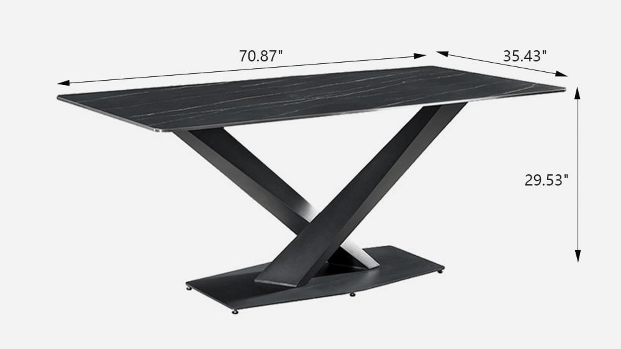 Dimension of Modern 70.87" Black Marble Dining Table Sintered Stone Top X-Base