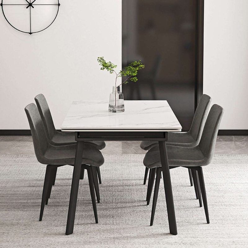 Hausfurn Extendable Marble Dining Table for 4-8 Person Rectangle Sintered Stone Tabletop