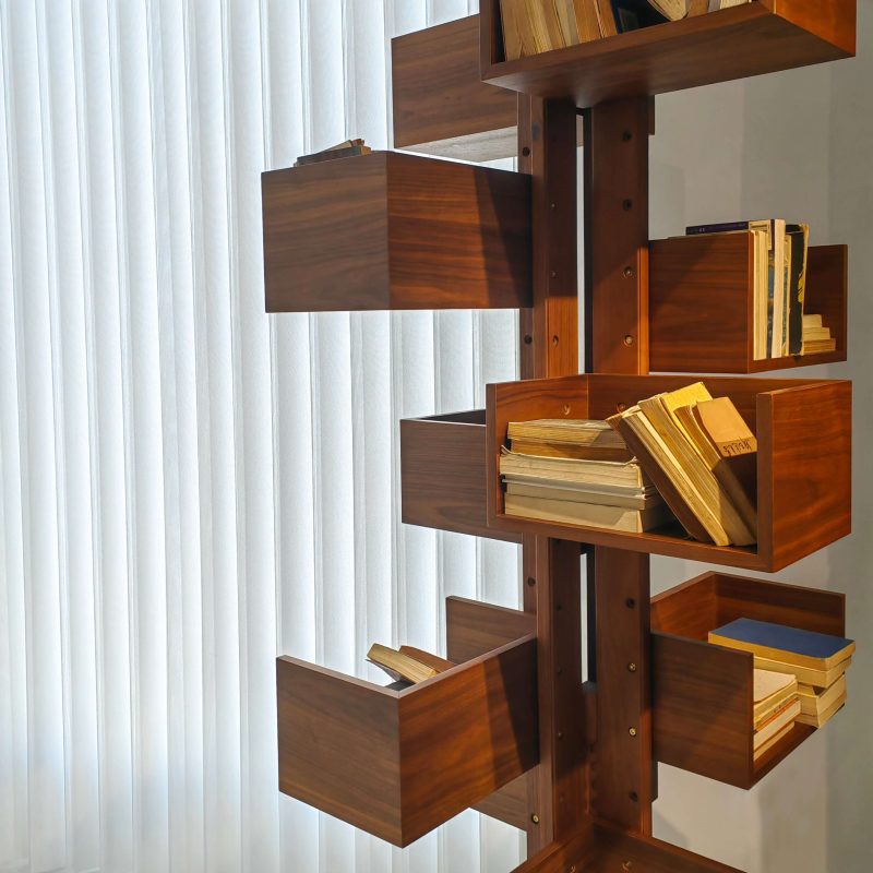 Hausfurn 360-Degree Rotating Walnut Wood Floor-to-ceiling Bookshelf–Lead Time within 60 Days