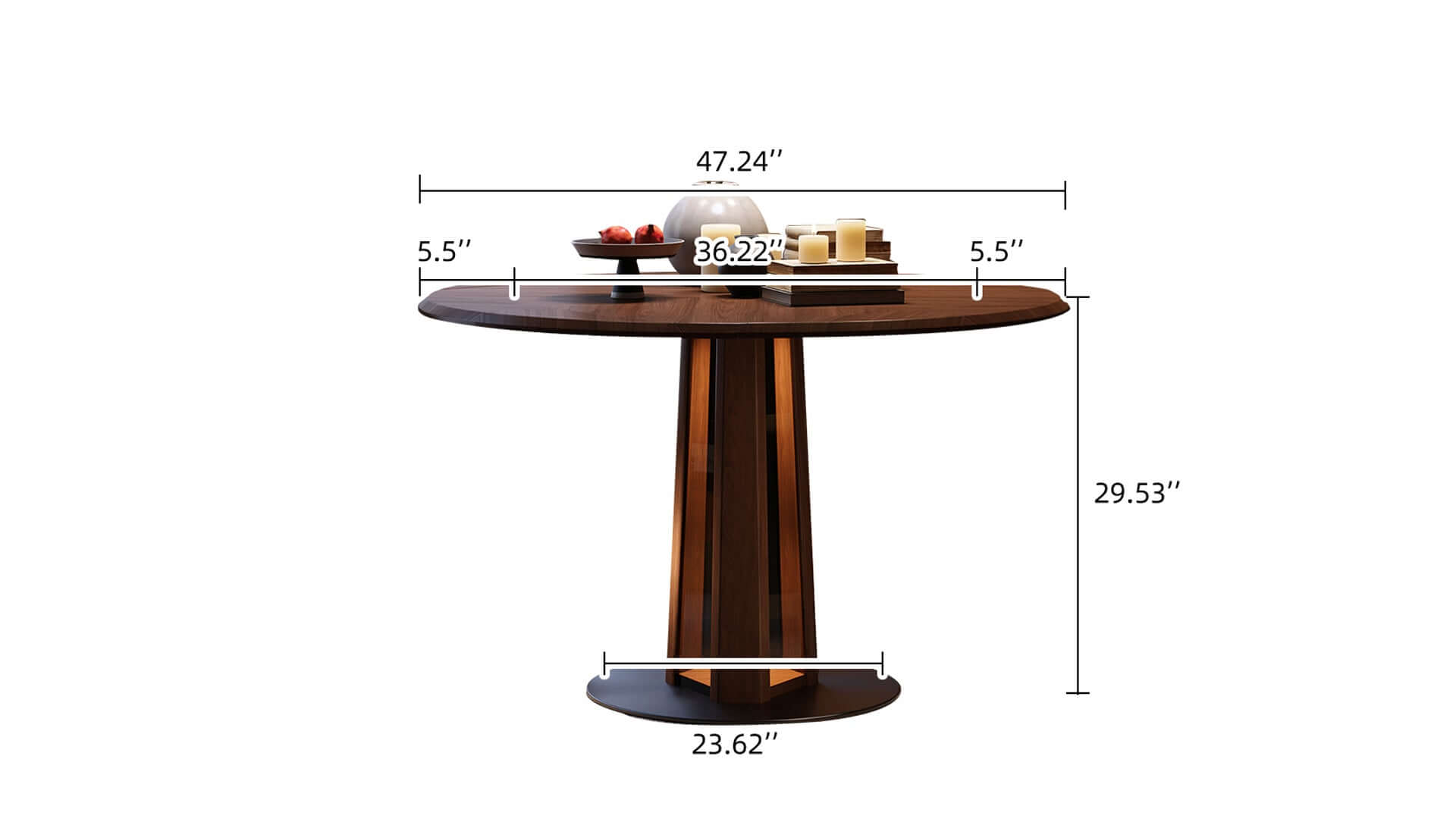 Dimension of Nordic Style Solid Wood Fold Square Extendable Round Dining Table with LED Light