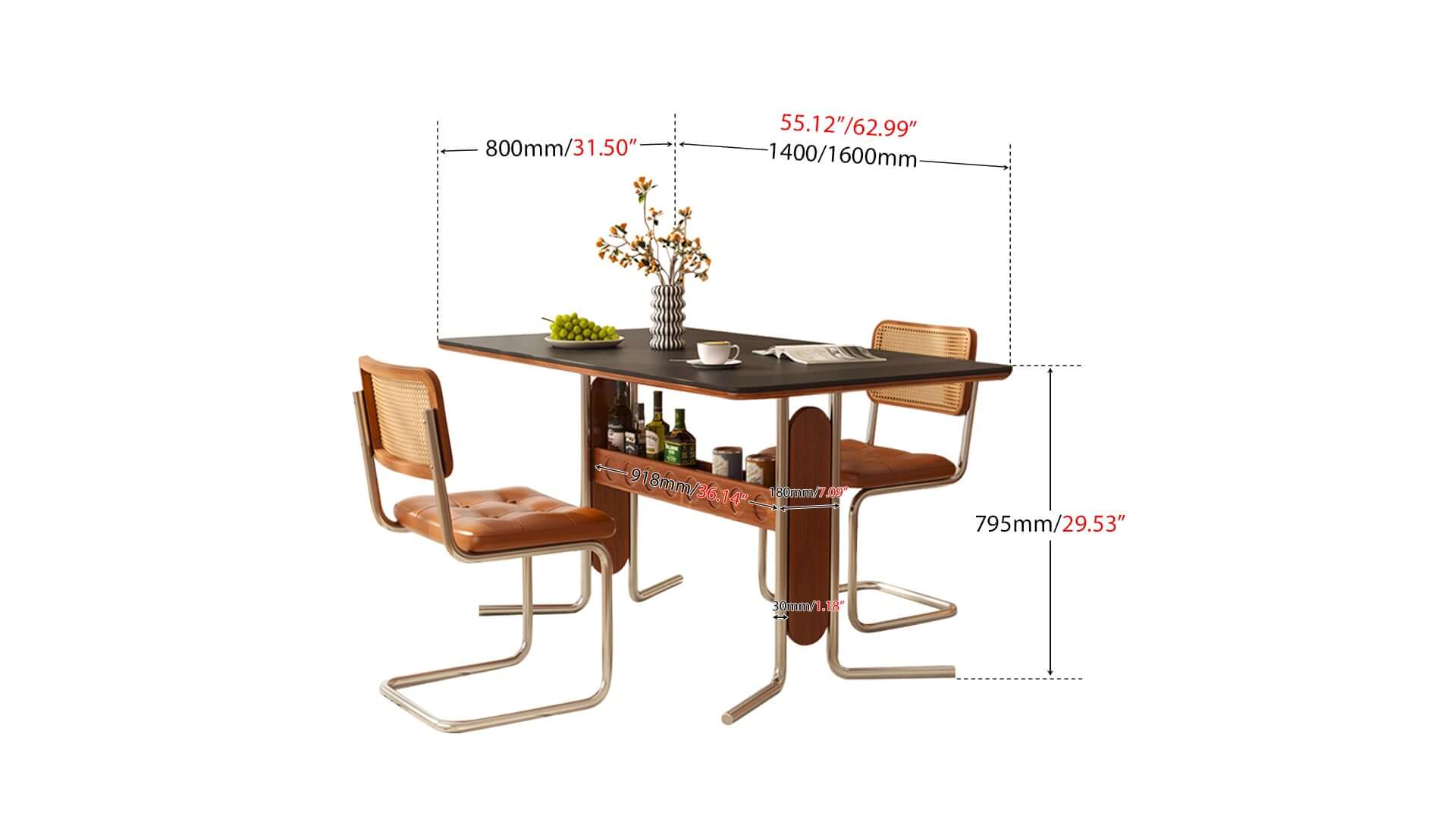 Dimension of Vintage Dining-Desk Combo Square Slate Top Table with Storage and Stainless Steel Legs