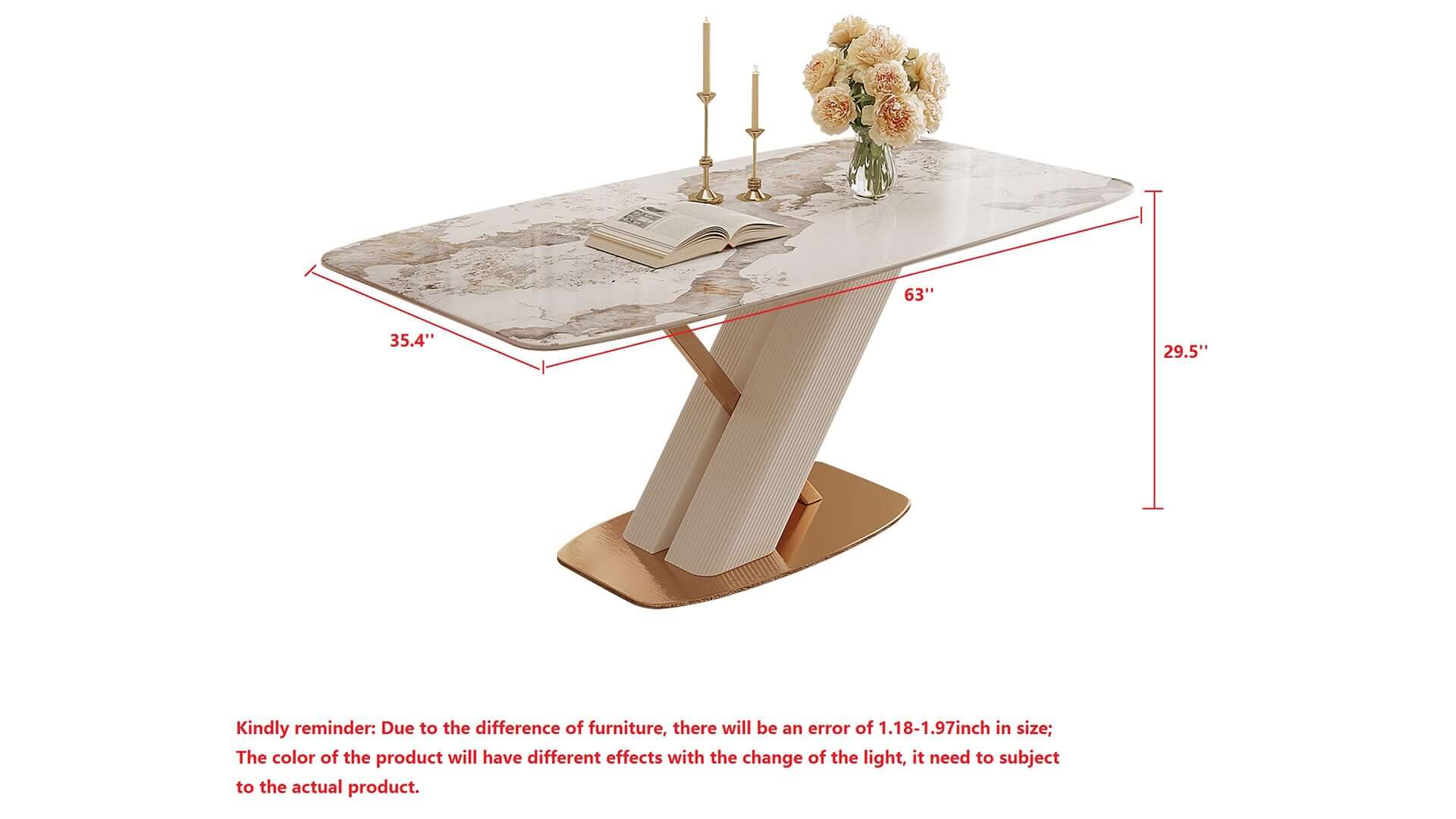 Dimension of Modern White Rectangular Marble Dining Table Gold Stainless Steel X-Base