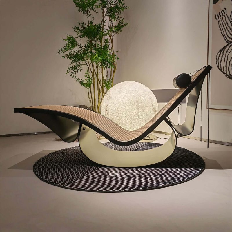 Hausfurn Vintage Chaise Lounge Chair in Cane Wood Black–Lead Time within 40 Days