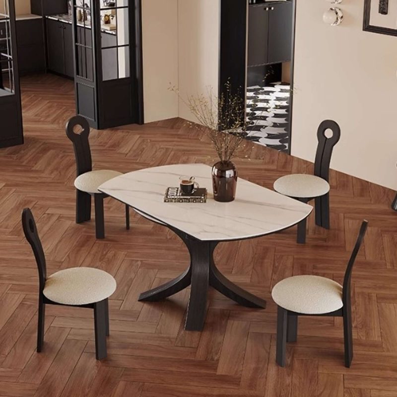 Hausfurn Luxury Sintered Stone Square to Round Convertible Telescopic Marbling Dining Table