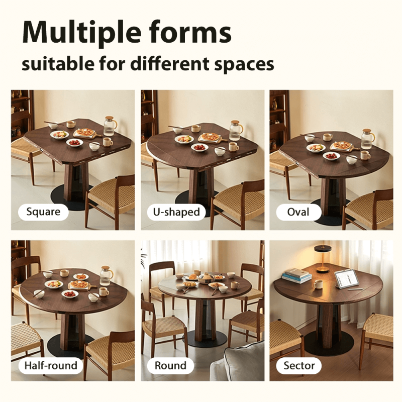 Hausfurn Nordic Style Solid Wood Fold Square Extendable Round Dining Table with LED Light