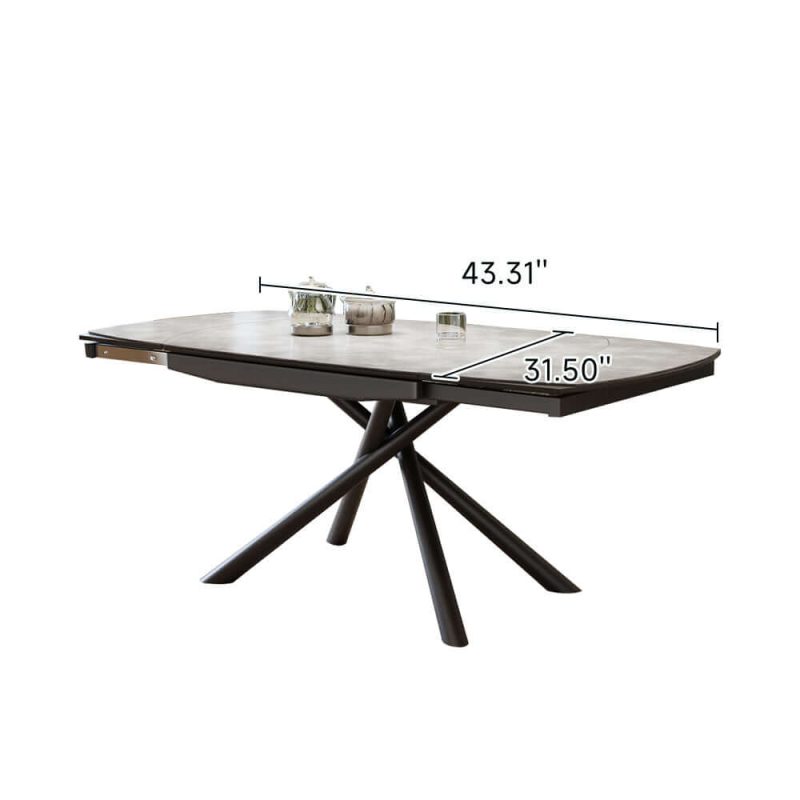 Hausfurn Modern Rectangular Rock Slab Extendable Dining Table for 6 Person