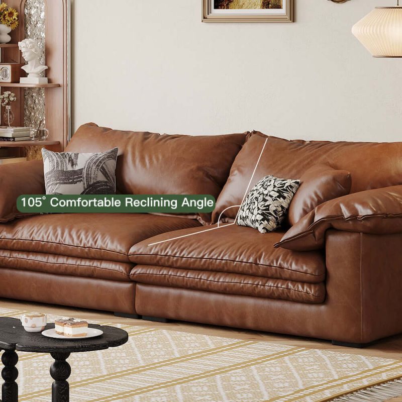 Hausfurn Faux Leather Sofa Brown Vintage Living Room Sofa