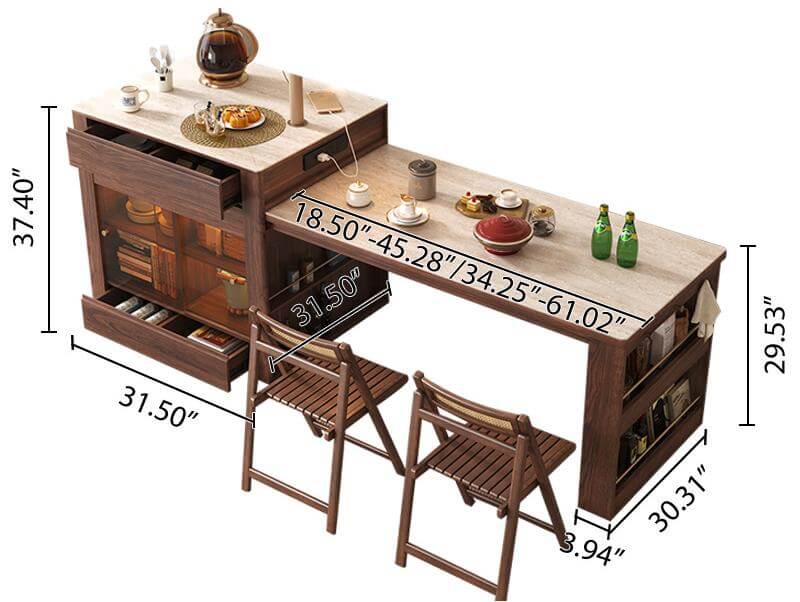 Dimension of Kitchen Island Extendable Dining Table with Sintered Stone Top