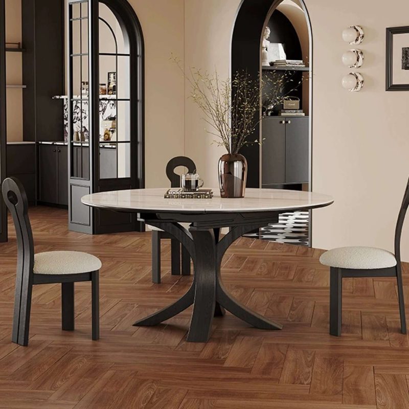 Hausfurn Luxury Sintered Stone Square to Round Convertible Telescopic Marbling Dining Table