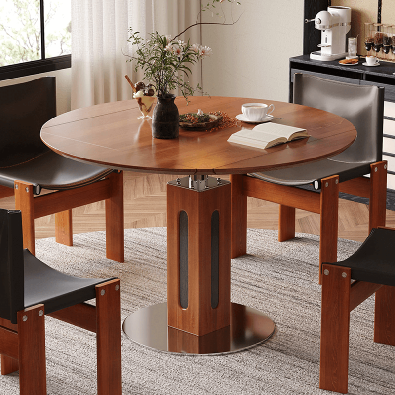 Hausfurn Solid Wood Square to Round Convertible Foldable Dining Table