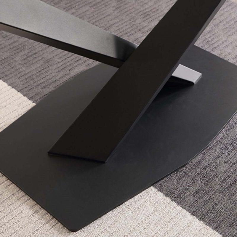 Hausfurn Modern 70.87" Black Marble Dining Table Sintered Stone Top X-Base