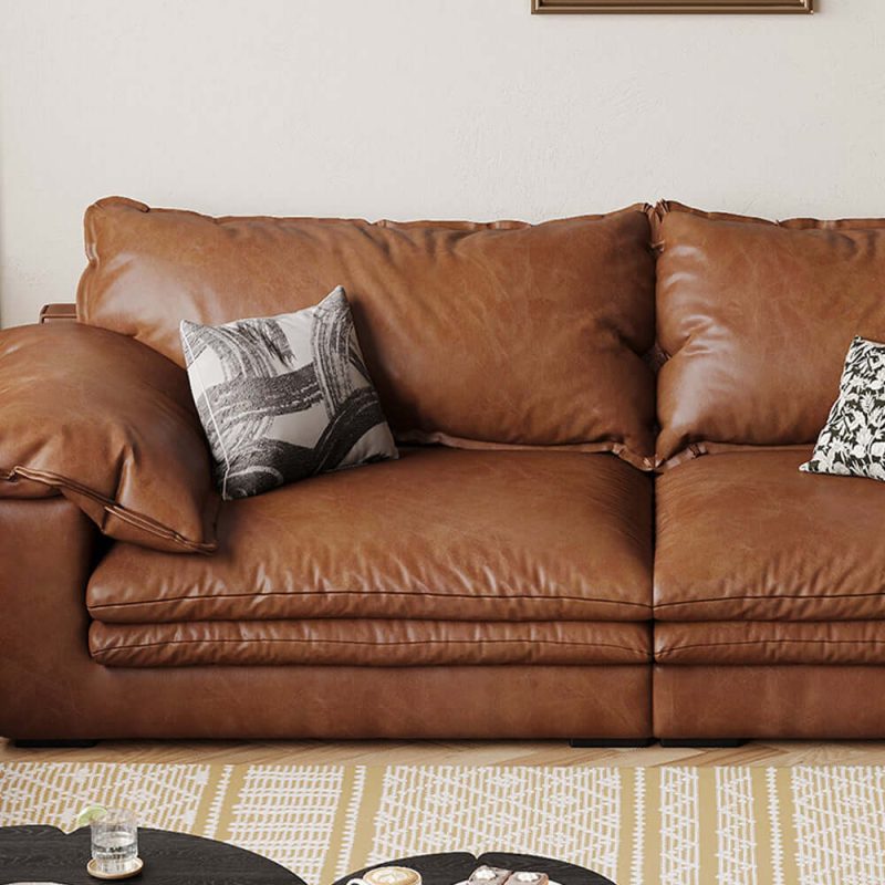 Hausfurn Faux Leather Sofa Brown Vintage Living Room Sofa