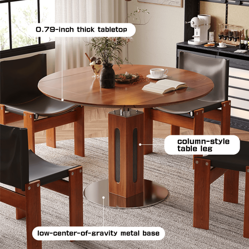 Hausfurn Solid Wood Square to Round Convertible Foldable Dining Table
