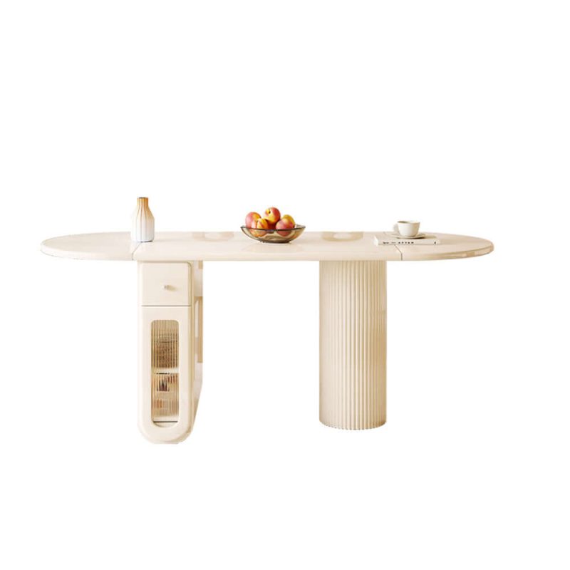 Hausfurn Dining Table Foldable Oval Design with Storage