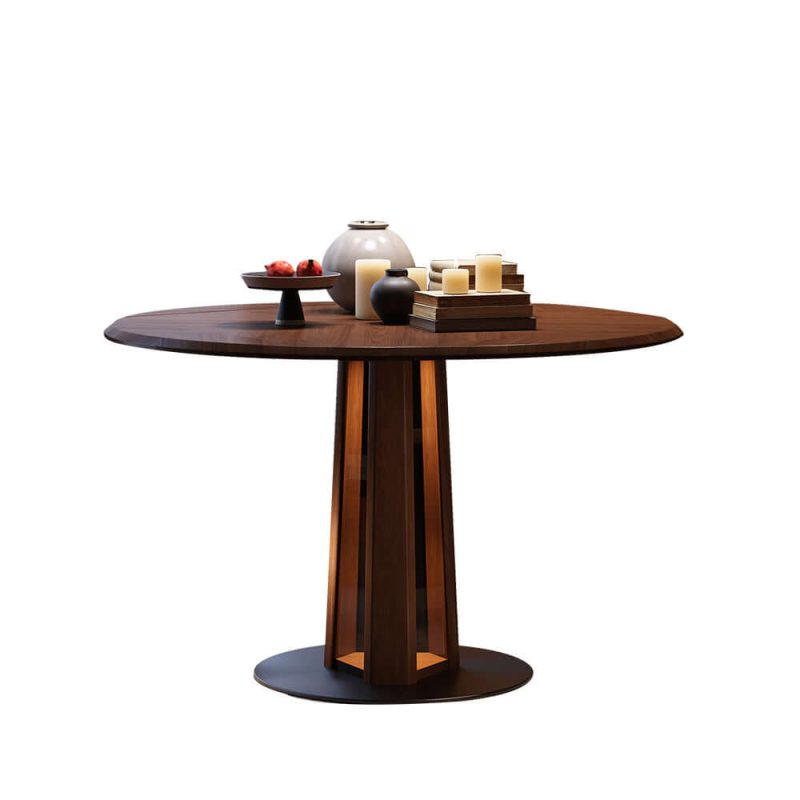 Hausfurn Nordic Style Solid Wood Fold Square Extendable Round Dining Table with LED Light