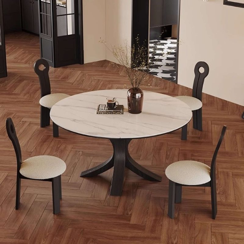 Hausfurn Luxury Sintered Stone Square to Round Convertible Telescopic Marbling Dining Table