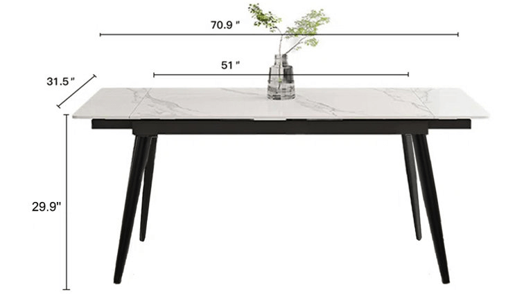 Dimension of Extendable Marble Dining Table for 4-8 Person Rectangle Sintered Stone Tabletop