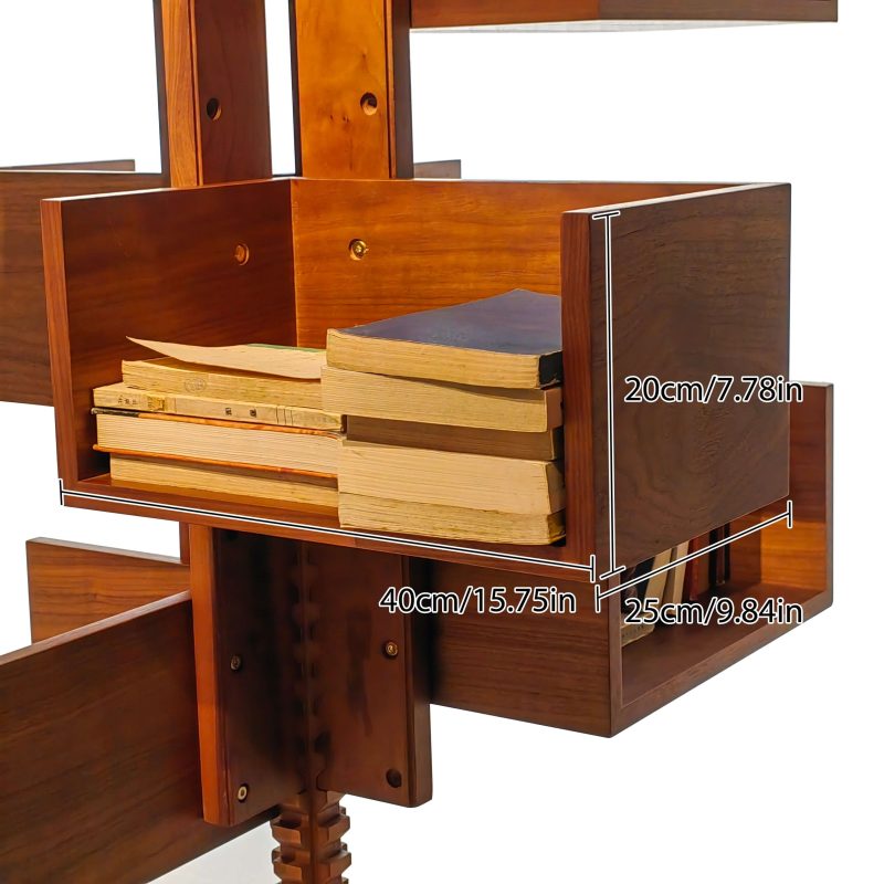 Hausfurn 360-Degree Rotating Walnut Wood Floor-to-ceiling Bookshelf–Lead Time within 60 Days