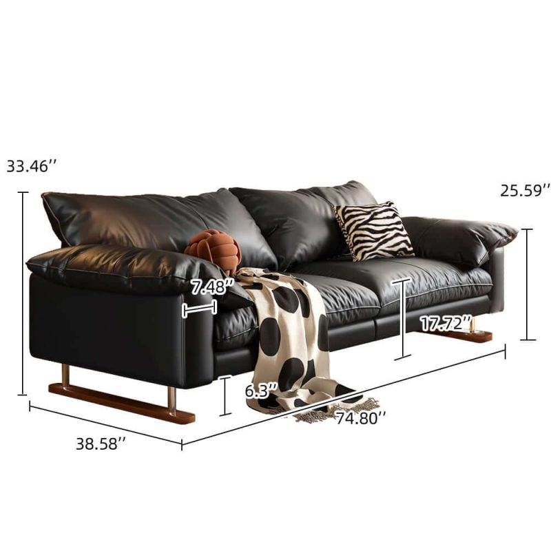Hausfurn Genuine Leather Sofa Vintage Style for Living Room