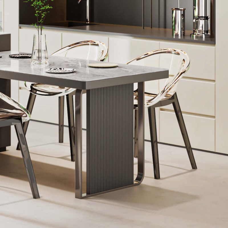 Hausfurn Slate Island Extendable Dining Table with Storage Cabinet Integrated