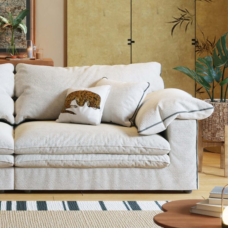 Hausfurn Beige Cotton Linen Removable Washable Fabric Sofa