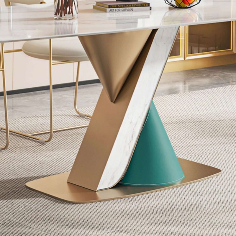 Hausfurn Modern White Rectangular Dining Table for 6 Person with Sintered Stone Top