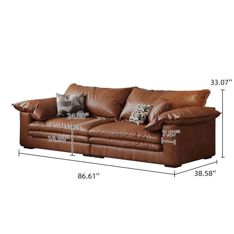 Hausfurn Faux Leather Sofa Brown Vintage Living Room Sofa