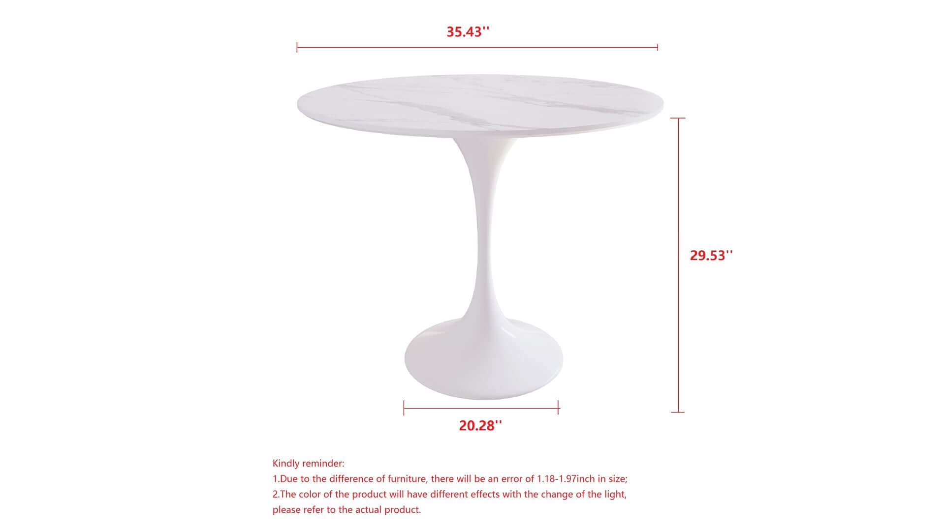 Dimension of Minimalist 35.43" White Rock Slab Round Dining Table