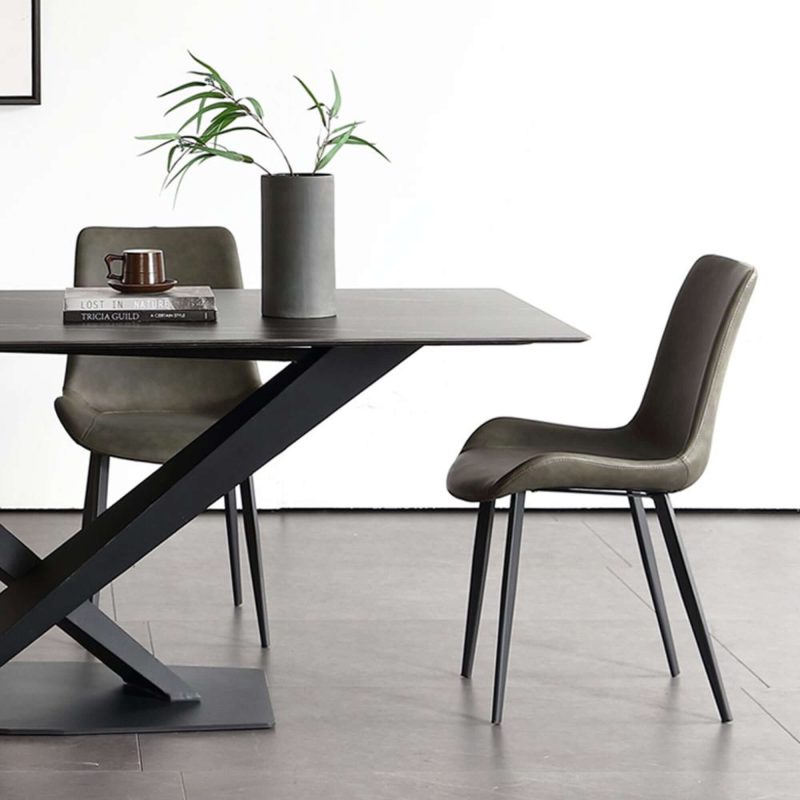 Hausfurn Modern 70.87" Black Marble Dining Table Sintered Stone Top X-Base