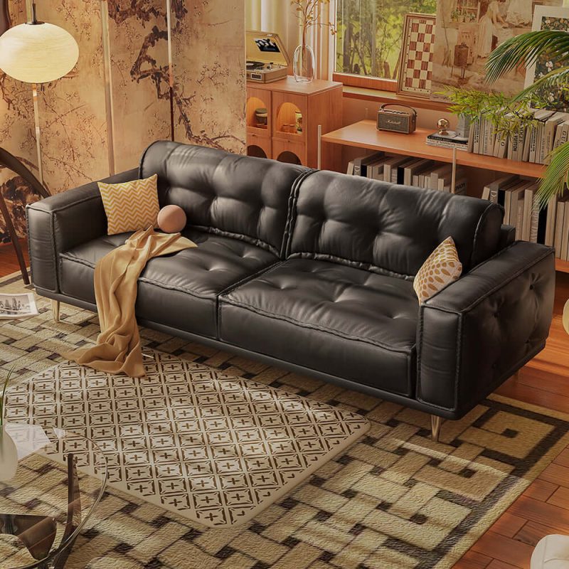 Hausfurn French Vintage Leather Sofa Luxurious Comfort