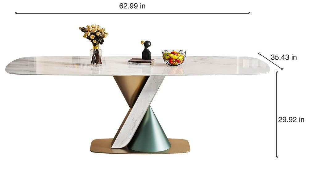 Dimension of Modern White Rectangular Dining Table for 6 Person with Sintered Stone Top