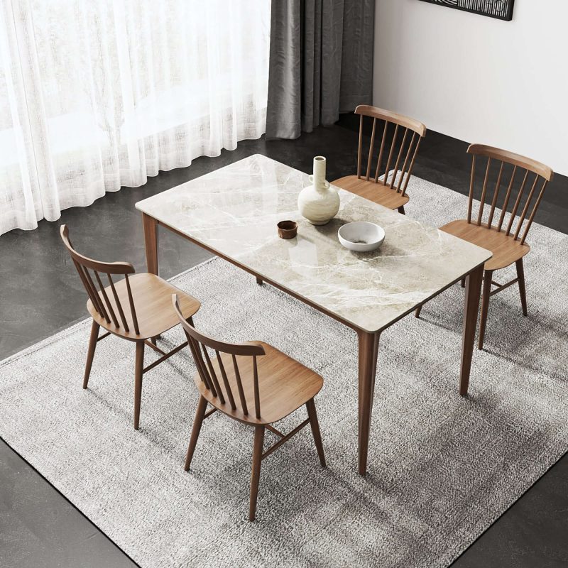 Hausfurn Minimalist 53.5" Slate Wooden Rectangular Dining Table for 6 Person