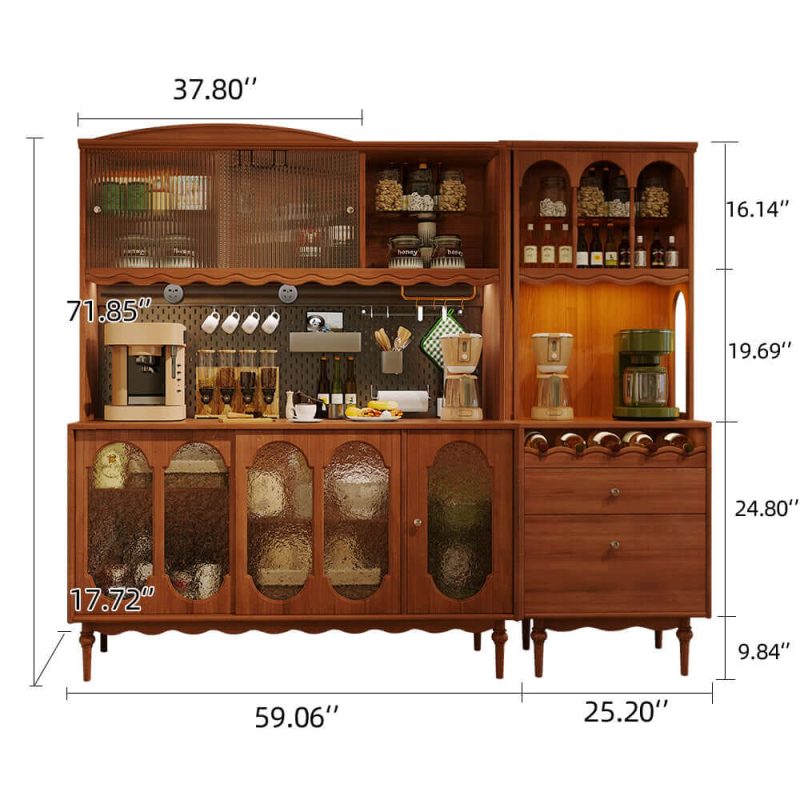 Hausfurn Vintage Solid Wood Sideboard Spacious Storage and Display Cabinet