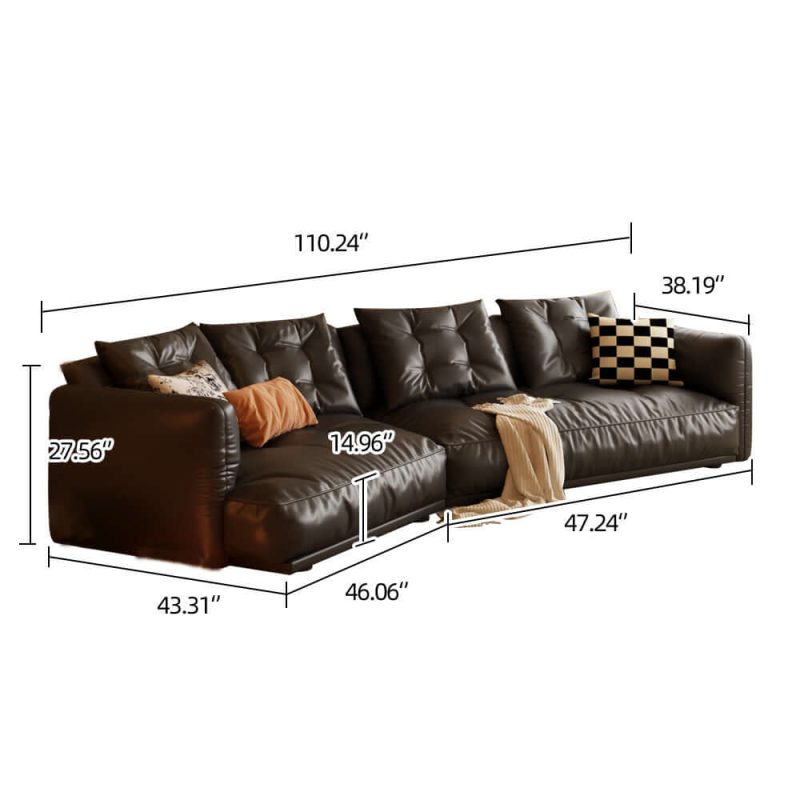 jasiway Leather Curved Couch French Vintage Luxury Corner Sofa