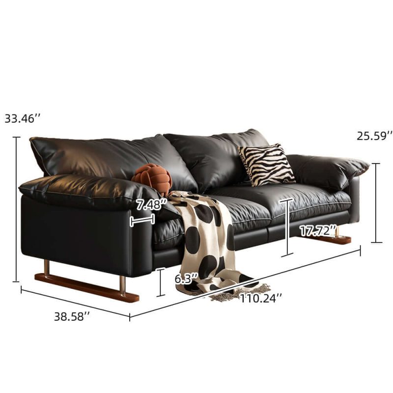 Hausfurn Genuine Leather Sofa Vintage Style for Living Room
