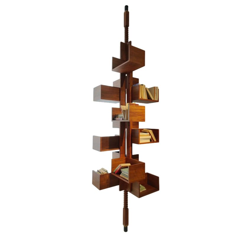 Hausfurn 360-Degree Rotating Walnut Wood Floor-to-ceiling Bookshelf–Lead Time within 60 Days