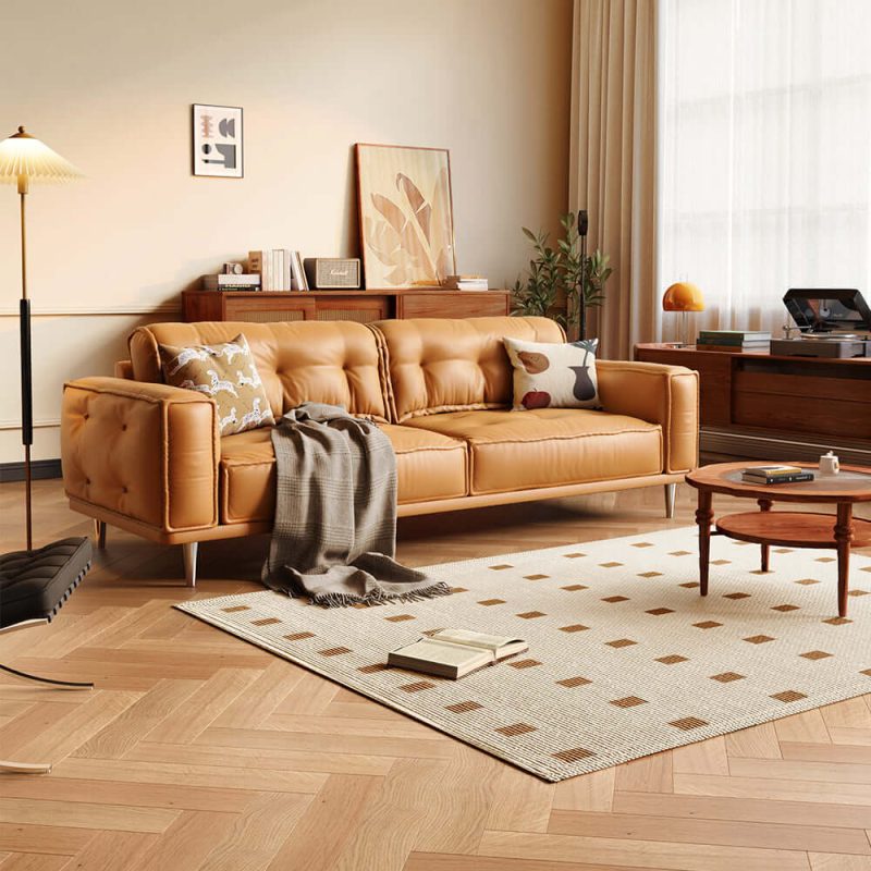 Hausfurn French Vintage Leather Sofa Luxurious Comfort