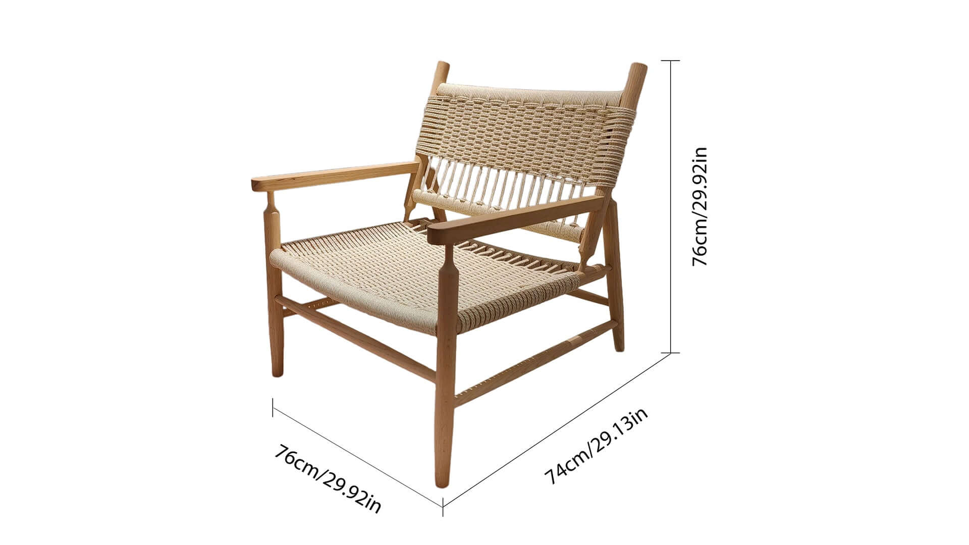 Dimension of Natural Style Solid Wood Paper Twine Dining Armchair