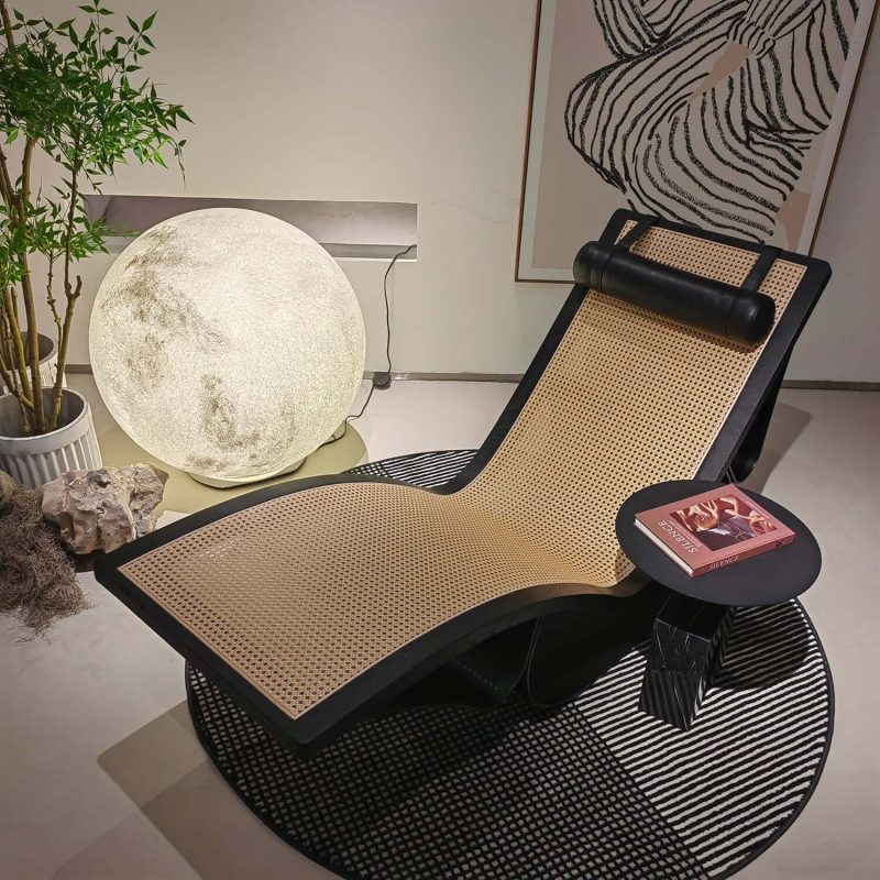 Hausfurn Vintage Chaise Lounge Chair in Cane Wood Black–Lead Time within 40 Days