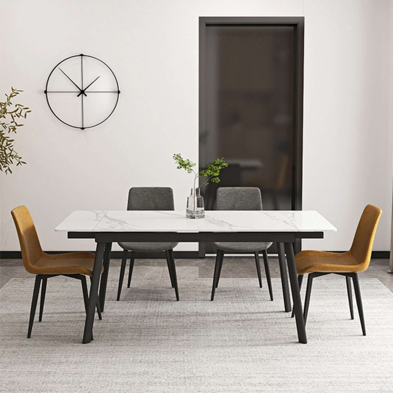 Hausfurn Extendable Marble Dining Table for 4-8 Person Rectangle Sintered Stone Tabletop