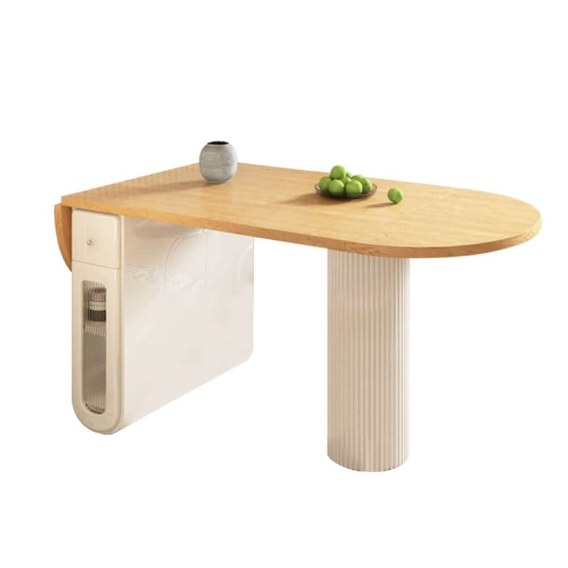 Hausfurn Dining Table Foldable Oval Design with Storage