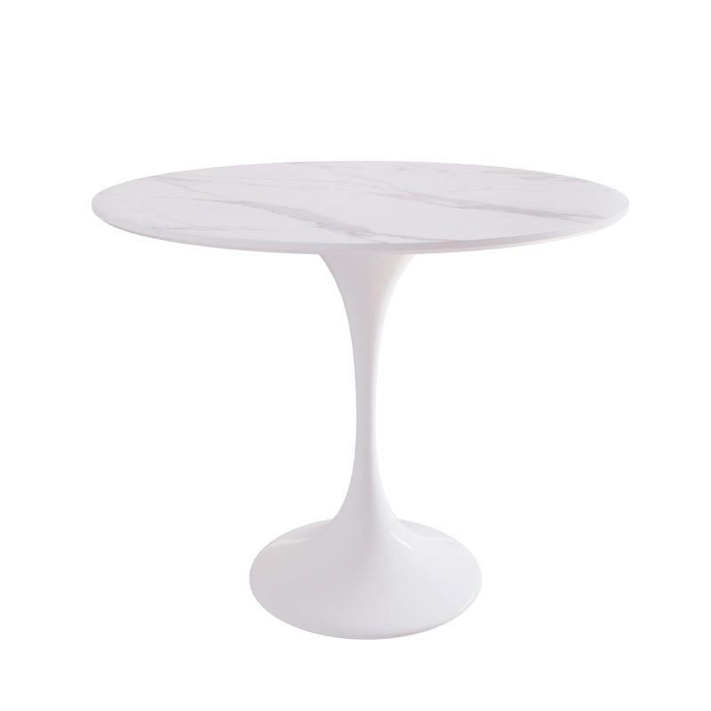 Hausfurn Minimalist 35.43" White Rock Slab Round Dining Table
